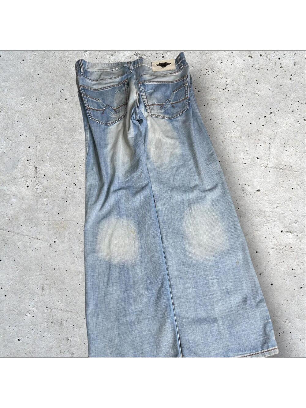 Do Denim Light Wash Wide-leg Faded Denim Jeans Distressed Size 34/32